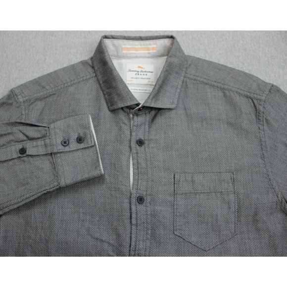 Tommy Bahama Shirt Men Medium Gray 100% Cotton Island Crafted Pocket Long Sleeve - Picture 1 of 7